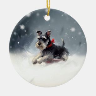 Miniatuur Schnauzer Kerstsneeuw winter Keramisch Ornament