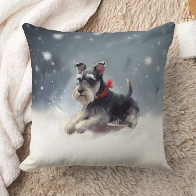 Miniatuur Schnauzer Kerstsneeuw winter Kussen (Deken)