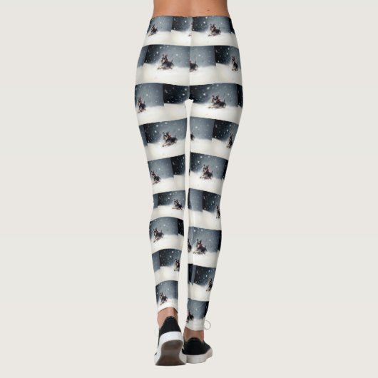 Miniatuur Schnauzer Kerstsneeuw winter Leggings (Achterkant)