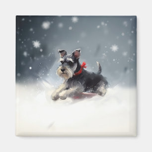 Miniatuur Schnauzer Kerstsneeuw winter Magneet