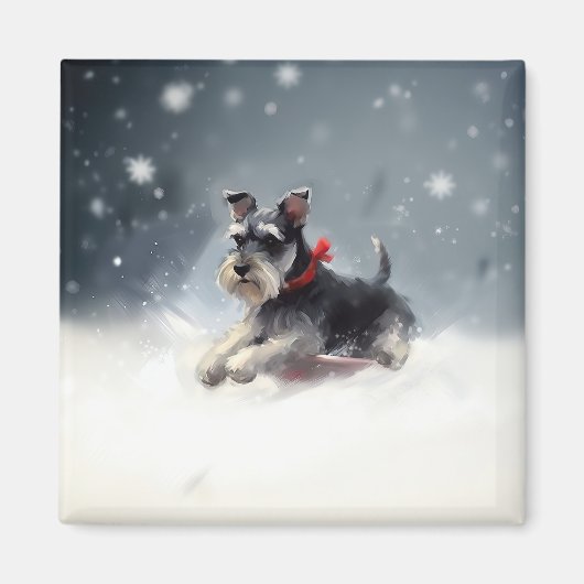 Miniatuur Schnauzer Kerstsneeuw winter Magneet (Voorkant)