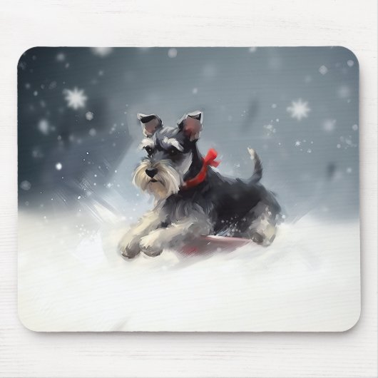 Miniatuur Schnauzer Kerstsneeuw winter Muismat (Voorkant)