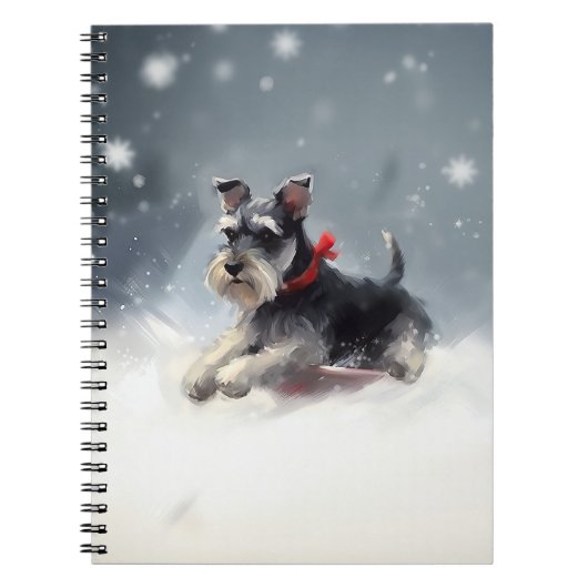 Miniatuur Schnauzer Kerstsneeuw winter Notitieboek (Voorkant)
