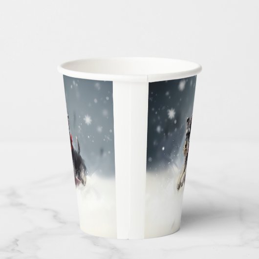 Miniatuur Schnauzer Kerstsneeuw winter Papieren Bekers (Rechts)