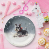 Miniatuur Schnauzer Kerstsneeuw winter Papieren Bordje (Feest)