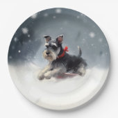 Miniatuur Schnauzer Kerstsneeuw winter Papieren Bordje (Voorkant)
