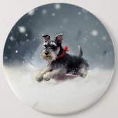 Miniatuur Schnauzer Kerstsneeuw winter Ronde Button 6,0 Cm (Voorkant)