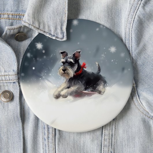 Miniatuur Schnauzer Kerstsneeuw winter Ronde Button 6,0 Cm (In situ)