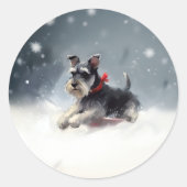 Miniatuur Schnauzer Kerstsneeuw winter Ronde Sticker (Voorkant)