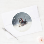 Miniatuur Schnauzer Kerstsneeuw winter Ronde Sticker (Envelop)