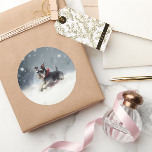 Miniatuur Schnauzer Kerstsneeuw winter Ronde Sticker