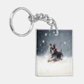 Miniatuur Schnauzer Kerstsneeuw winter Sleutelhanger (Voorkant Links)