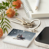 Miniatuur Schnauzer Kerstsneeuw winter Sleutelhanger (Voorkant Rechts)