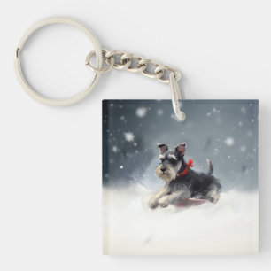 Miniatuur Schnauzer Kerstsneeuw winter Sleutelhanger