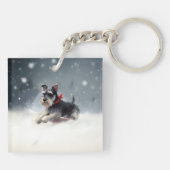 Miniatuur Schnauzer Kerstsneeuw winter Sleutelhanger (Achterkant)