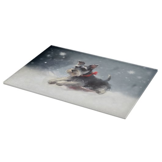 Miniatuur Schnauzer Kerstsneeuw winter Snijplank (Hoek)