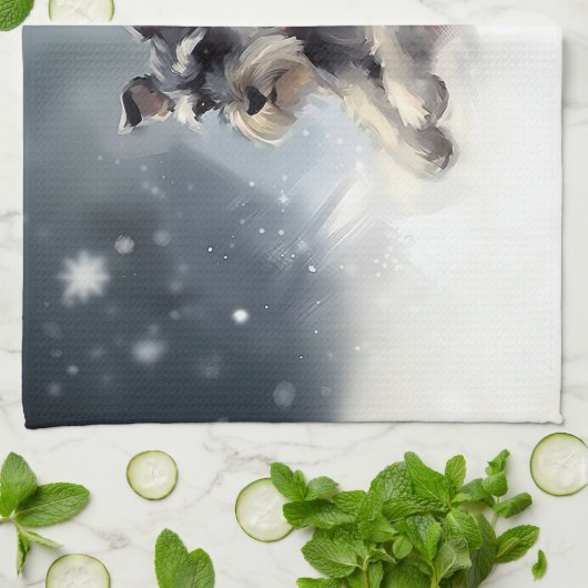 Miniatuur Schnauzer Kerstsneeuw winter Theedoek (Gevouwen)