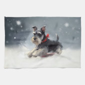 Miniatuur Schnauzer Kerstsneeuw winter Theedoek (Horizontaal)