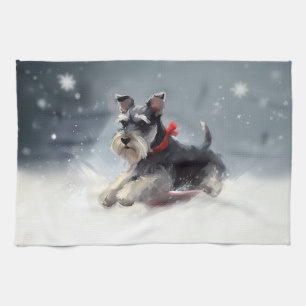 Miniatuur Schnauzer Kerstsneeuw winter Theedoek
