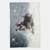 Miniatuur Schnauzer Kerstsneeuw winter Theedoek (Verticaal)
