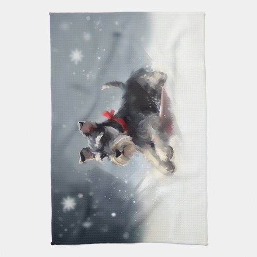 Miniatuur Schnauzer Kerstsneeuw winter Theedoek (Verticaal)