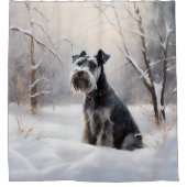 Miniatuur Schnauzer Laat Het Sneeuw Kerstmis Douchegordijn (Voorkant)