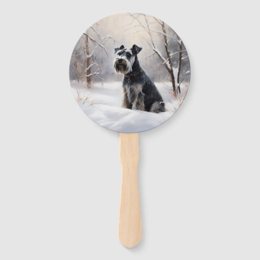 Miniatuur Schnauzer Laat Het Sneeuw Kerstmis Handwaaier (Achterkant)