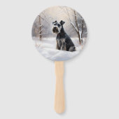 Miniatuur Schnauzer Laat Het Sneeuw Kerstmis Handwaaier (Voorkant)