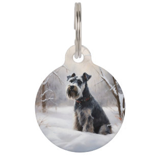 Miniatuur Schnauzer Laat Het Sneeuw Kerstmis Huisdierpenning