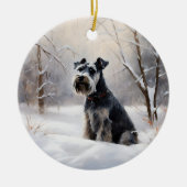 Miniatuur Schnauzer Laat Het Sneeuw Kerstmis Keramisch Ornament (Voorkant)