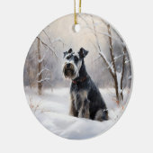 Miniatuur Schnauzer Laat Het Sneeuw Kerstmis Keramisch Ornament (Links)