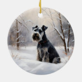 Miniatuur Schnauzer Laat Het Sneeuw Kerstmis Keramisch Ornament (Achterkant)