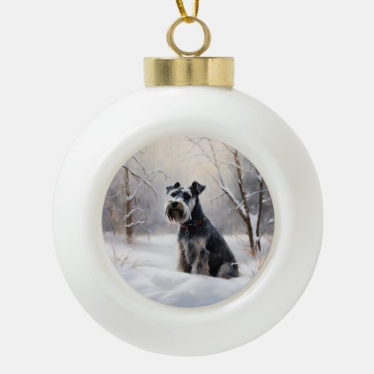 Miniatuur Schnauzer Laat Het Sneeuw Kerstmis Keramische Bal Ornament (Voorkant)