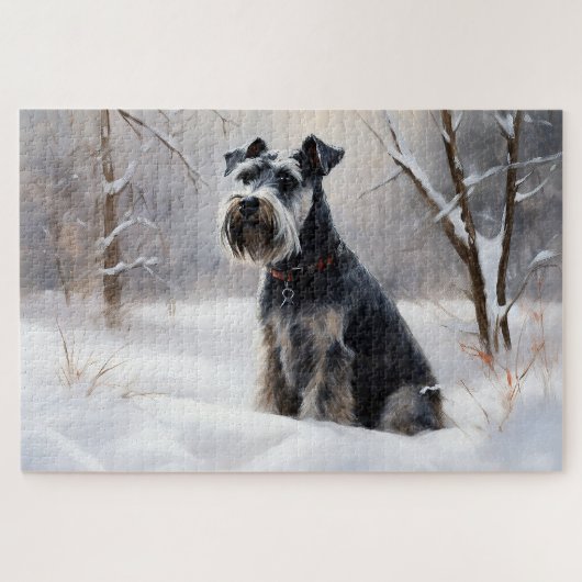 Miniatuur Schnauzer Laat Het Sneeuw Kerstmis Legpuzzel (Horizontaal)