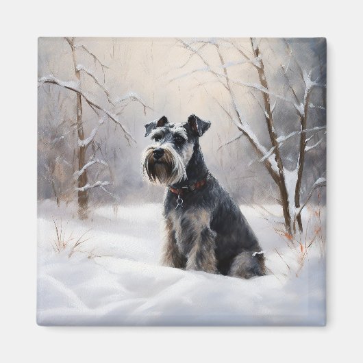 Miniatuur Schnauzer Laat Het Sneeuw Kerstmis Magneet (Voorkant)