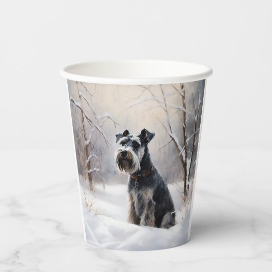 Miniatuur Schnauzer Laat Het Sneeuw Kerstmis Papieren Bekers (Achterkant)