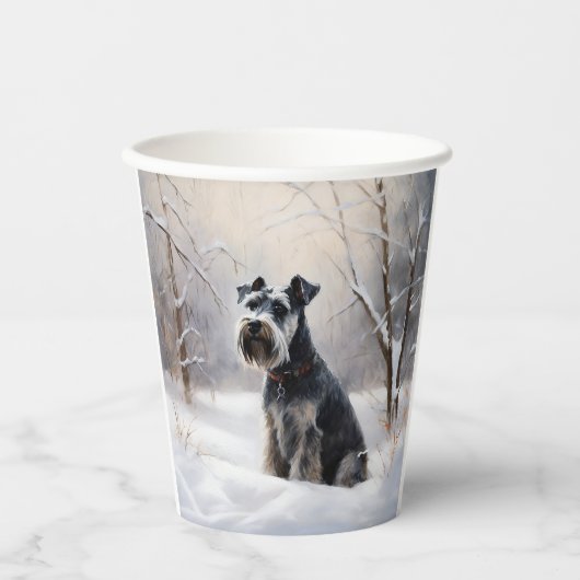 Miniatuur Schnauzer Laat Het Sneeuw Kerstmis Papieren Bekers (Voorkant)