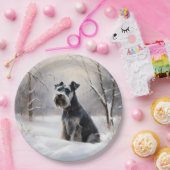 Miniatuur Schnauzer Laat Het Sneeuw Kerstmis Papieren Bordje (Feest)