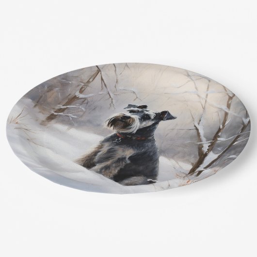 Miniatuur Schnauzer Laat Het Sneeuw Kerstmis Papieren Bordje (Gekanteld)