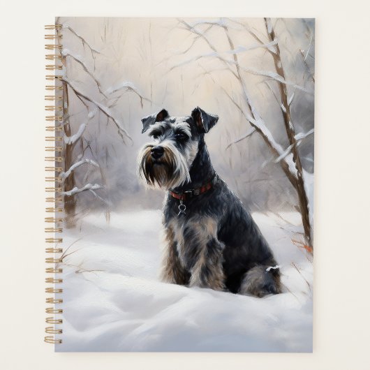 Miniatuur Schnauzer Laat Het Sneeuw Kerstmis Planner (Voorkant)