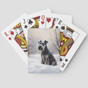 Miniatuur Schnauzer Laat Het Sneeuw Kerstmis Pokerkaarten