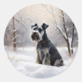 Miniatuur Schnauzer Laat Het Sneeuw Kerstmis Ronde Sticker (Voorkant)