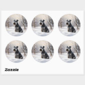 Miniatuur Schnauzer Laat Het Sneeuw Kerstmis Ronde Sticker (Vel)