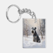 Miniatuur Schnauzer Laat Het Sneeuw Kerstmis Sleutelhanger (Voorkant Links)