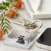 Miniatuur Schnauzer Laat Het Sneeuw Kerstmis Sleutelhanger (Voorkant Rechts)