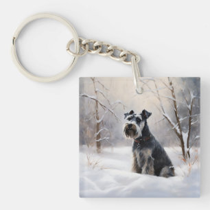 Miniatuur Schnauzer Laat Het Sneeuw Kerstmis Sleutelhanger