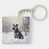 Miniatuur Schnauzer Laat Het Sneeuw Kerstmis Sleutelhanger (Achterkant)