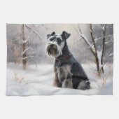 Miniatuur Schnauzer Laat Het Sneeuw Kerstmis Theedoek (Horizontaal)