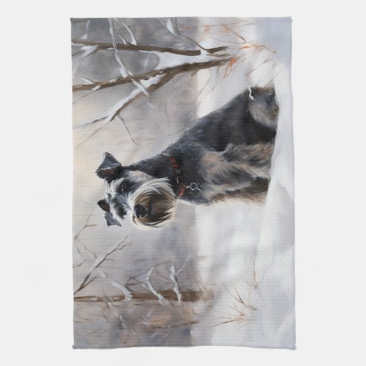 Miniatuur Schnauzer Laat Het Sneeuw Kerstmis Theedoek (Verticaal)