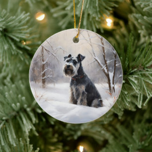 Miniatuur Schnauzer Laat het sneeuwen Kerstmis Keramisch Ornament